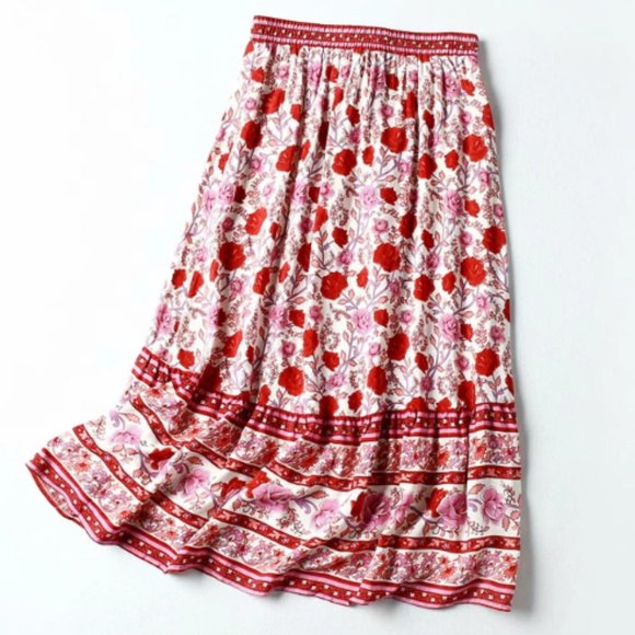 Rose Charm Boho Floral Print Midi Skirt - Picture 7 of 15